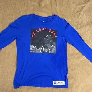 Dark Blue Jordan No Look Shot Long Sleeve T- Shirt Large